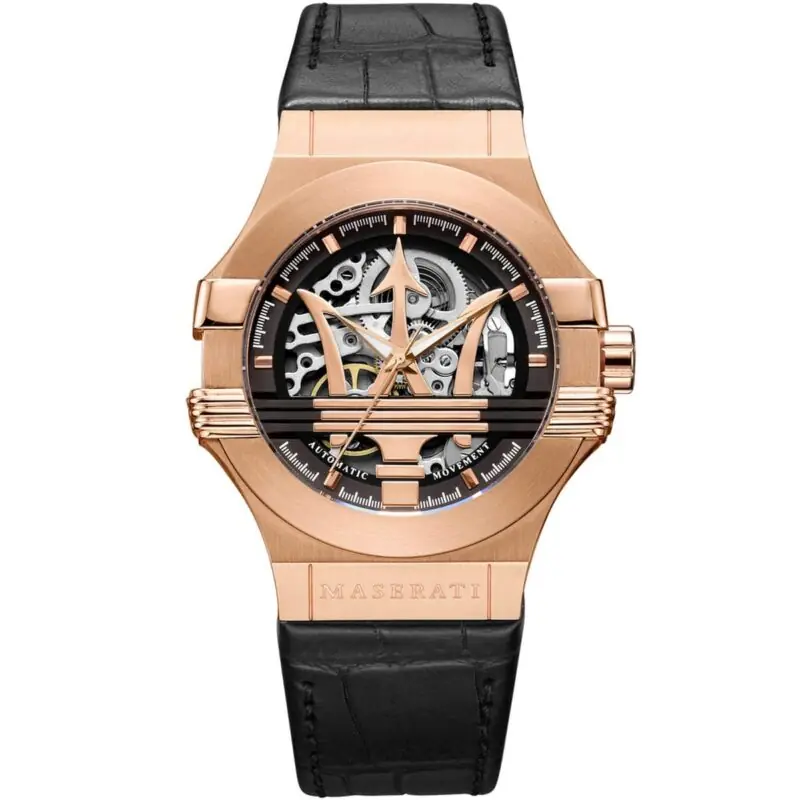Maserati Watch Men Black Dial Leather Strap Automatic Movment Analog Three Hand Potenza R8821108002