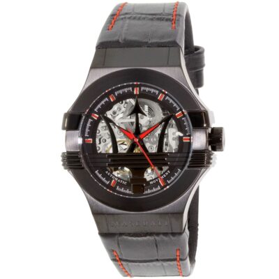 Maserati Watch Men Black Dial Leather Strap Automatic Movment Analog Three Hand Potenza R8821108008