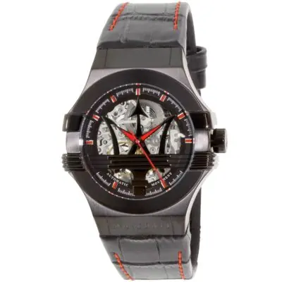 Maserati Watch Men Black Dial Leather Strap Automatic Movment Analog Three Hand Potenza R8821108008