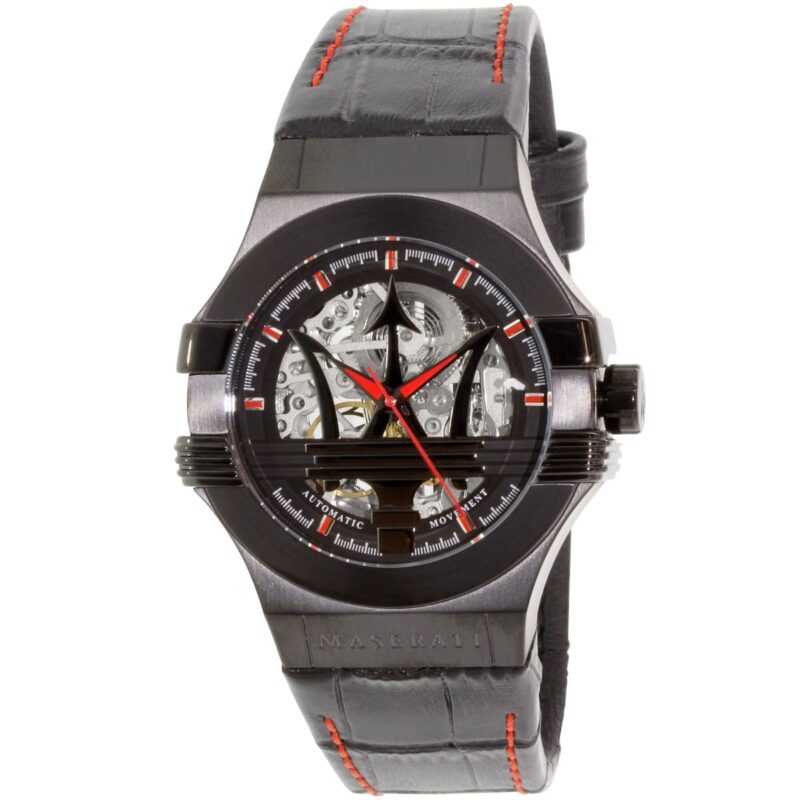 Maserati Watch Men Black Dial Leather Strap Automatic Movment Analog Three Hand Potenza R8821108008