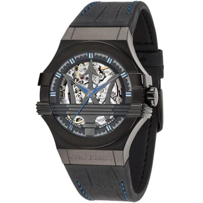 Maserati Watch Men Black Dial Leather Strap Automatic Movment Analog Three Hand Potenza R8821108009