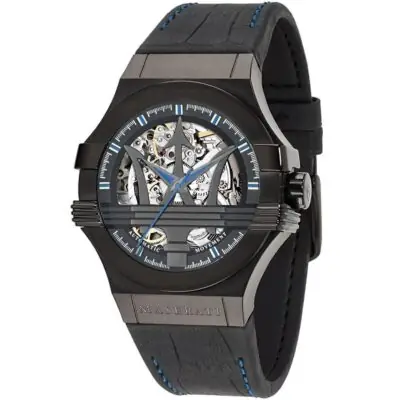 Maserati Watch Men Black Dial Leather Strap Automatic Movment Analog Three Hand Potenza R8821108009