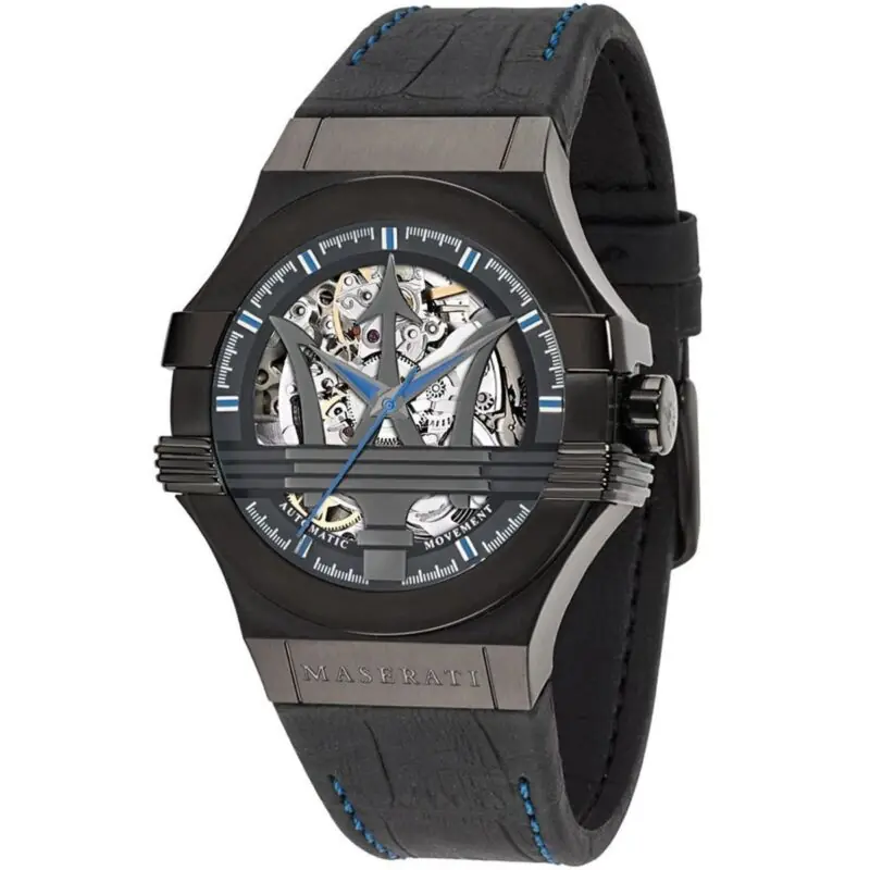Maserati Watch Men Black Dial Leather Strap Automatic Movment Analog Three Hand Potenza R8821108009
