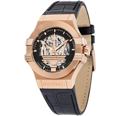 Maserati Watch Men Black Dial Leather Strap Automatic Movment Analog Three Hand Potenza R8821108025