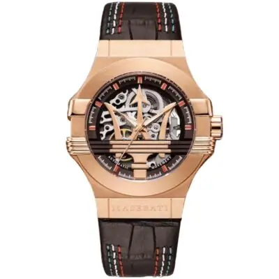 Maserati Watch Men Black Dial Leather Strap Automatic Movment Analog Three Hand Potenza R8821108026