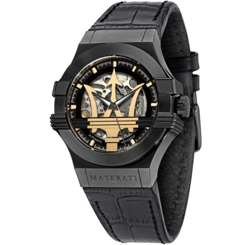 Maserati Watch Men Black Dial Leather Strap Automatic Movment Analog Three Hand Potenza R8821108027