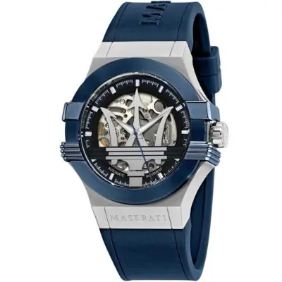 Maserati Watch Men Black Dial Rubber Blue Strap Automatic Movment Analog Three Hand Potenza R8821108028 - Tia