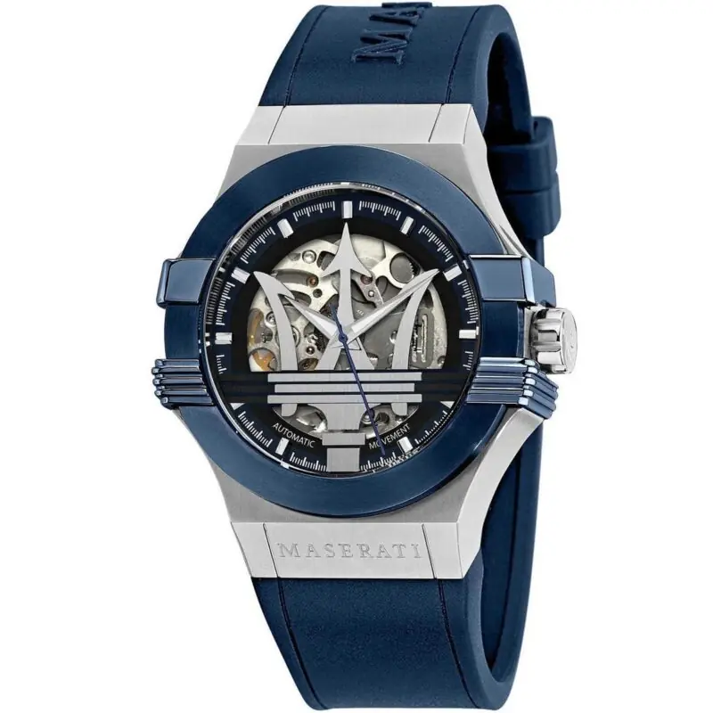 Maserati Watch Men Black Dial Rubber Blue Strap Automatic Movment Analog Three Hand Potenza R8821108028