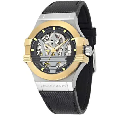 Maserati Watch Men Black Dial Leather Strap Automatic Analog Three Hand Potenza R8821108037
