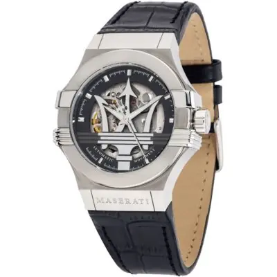 Maserati Watch Men Black Dial Leather Strap Automatic Movment Analog Three Hand Potenza R8821108038