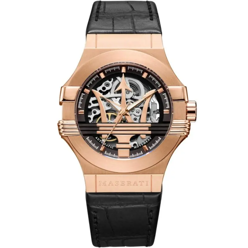 Maserati Watch Men Black Dial Leather Strap Automatic Movment Analog Three Hand Potenza R8821108039