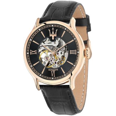 Maserati Watch Men Black Dial Leather Strap Automatic Analog Three Hand Epoca R8821118001