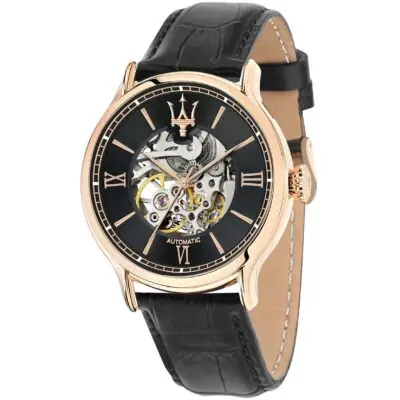 Maserati Watch Men Black Dial Leather Strap Automatic Analog Three Hand Epoca R8821118001