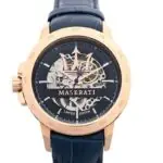 Maserati Watch Men Blue Dial Leather Strap Automatic Analog Three Hand Limited Edition R8821119005
