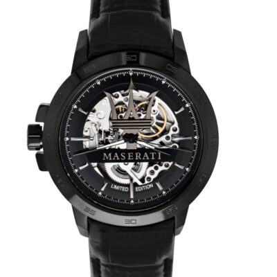 Maserati Watch Men Black Dial Leather Strap Automatic Analog Three Hand Limited Edition R8821119006