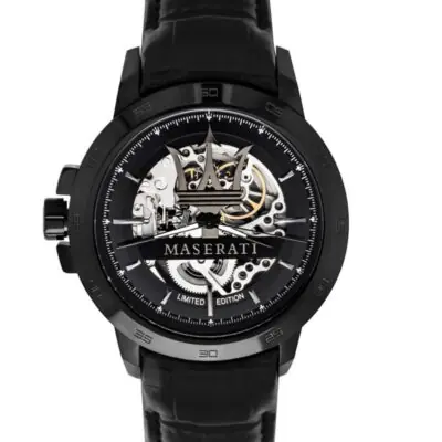 Maserati Watch Men Black Dial Leather Strap Automatic Analog Three Hand Limited Edition R8821119006