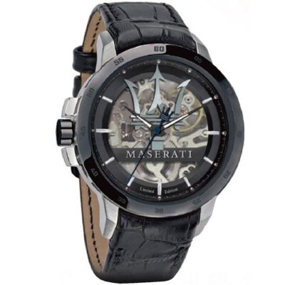 Maserati Watch Men Black Dial Leather Strap Automatic Analog Three Hand Limited Edition R8821119007