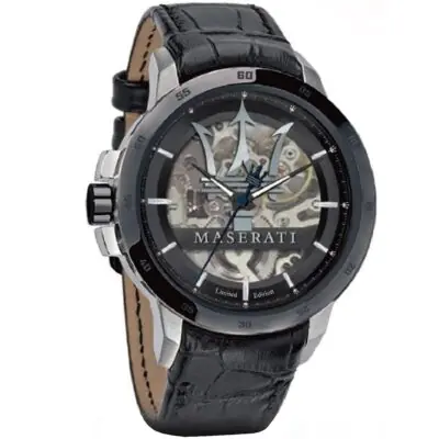 Maserati Watch Men Black Dial Leather Strap Automatic Analog Three Hand Limited Edition R8821119007