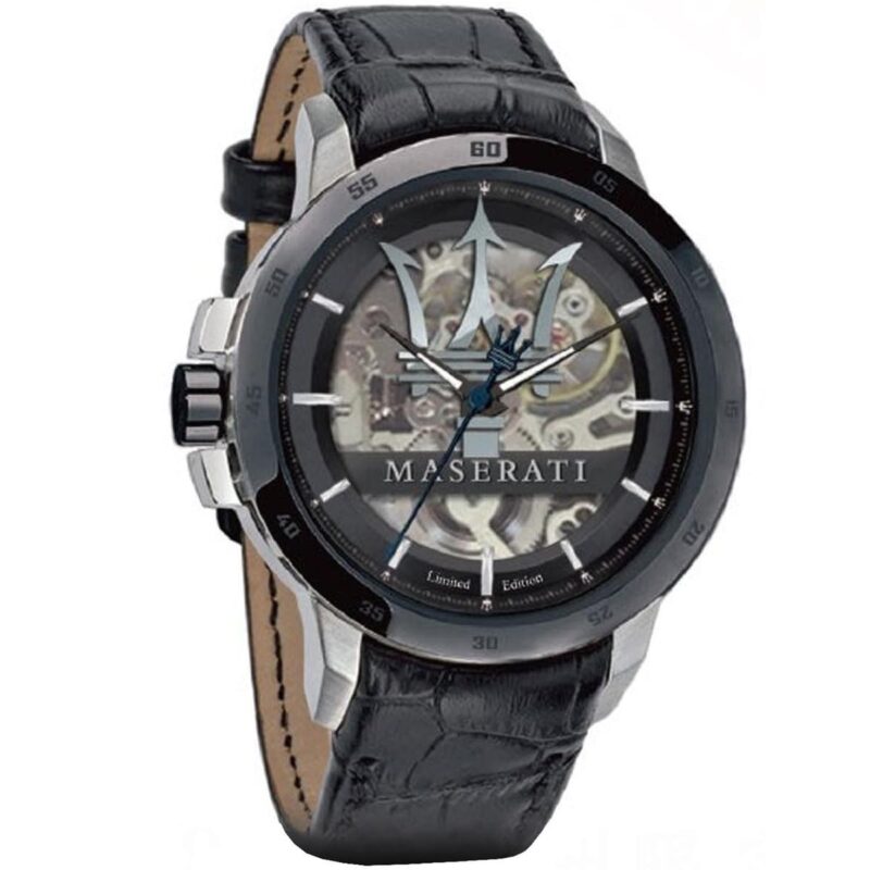 Maserati Watch Men Black Dial Leather Strap Automatic Analog Three Hand Limited Edition R8821119007