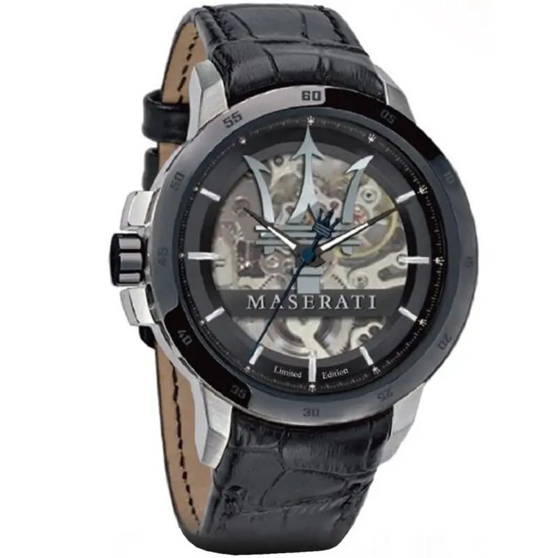 Maserati Watch Men Black Dial Leather Strap Automatic Analog Three Hand Limited Edition R8821119007