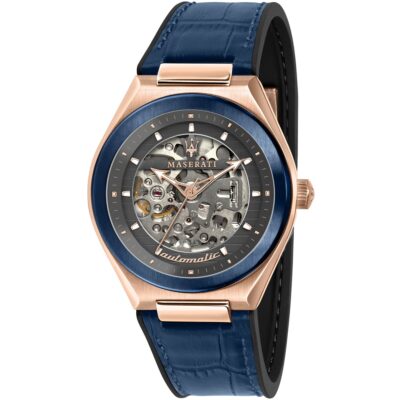 Maserati Watch Men Gray Dial Rubber Blue Strap Automatic Analog Three Hand Triconic R8821139002