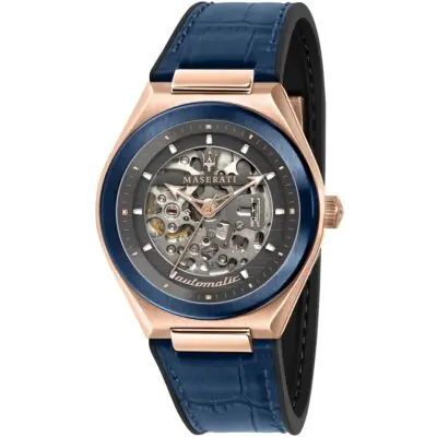 Maserati Watch Men Gray Dial Rubber Blue Strap Automatic Analog Three Hand Triconic R8821139002 - Tia