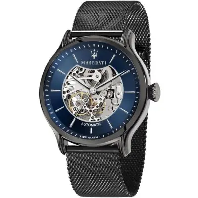 Maserati Watch Men Blue Dial Metal Stainless Steel Gray Mesh Strap Automatic Analog Wr 10 Atm Three Hand Epoca R8823118002 - Tia