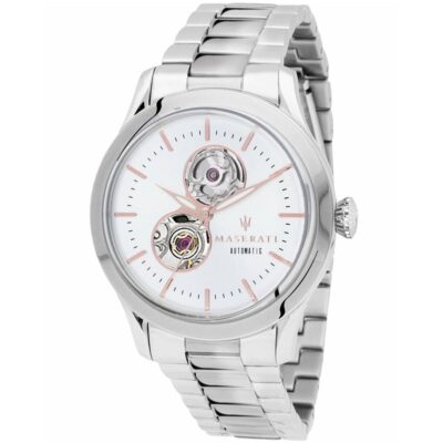 Maserati Watch Men White Dial Metal Stainless Steel Silver Strap Automatic Analog Three Hand Tradizione R8823125001