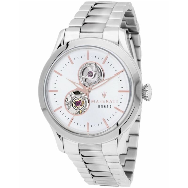 Maserati Watch Men White Dial Metal Stainless Steel Silver Strap Automatic Analog Three Hand Tradizione R8823125001