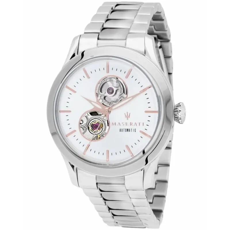 Maserati Watch Men White Dial Metal Stainless Steel Silver Strap Automatic Analog Three Hand Tradizione R8823125001