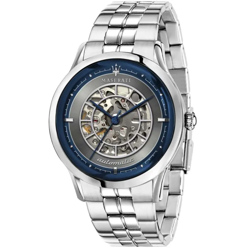 Maserati Watch Men Gray Dial Metal Stainless Steel Silver Strap Automatic Analog Three Hand Ricordo R8823133003