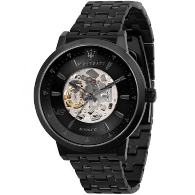 Maserati Watch Men Black Dial Metal Stainless Steel Strap Automatic Analog Three Hand Granturismo R8823134003