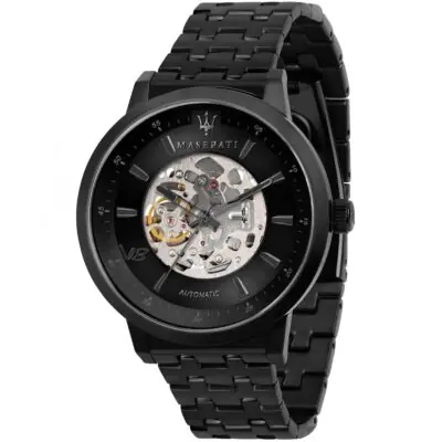 Maserati Watch Men Black Dial Metal Stainless Steel Strap Automatic Analog Three Hand Granturismo R8823134003 - Tia