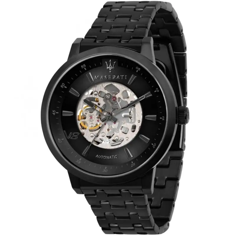 Maserati Watch Men Black Dial Metal Stainless Steel Strap Automatic Analog Three Hand Granturismo R8823134003