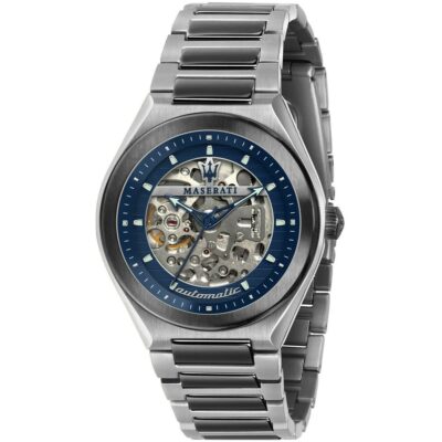 Maserati Watch Men Blue Dial Metal Stainless Steel Silver Strap Automatic Analog Three Hand Triconic R8823139001
