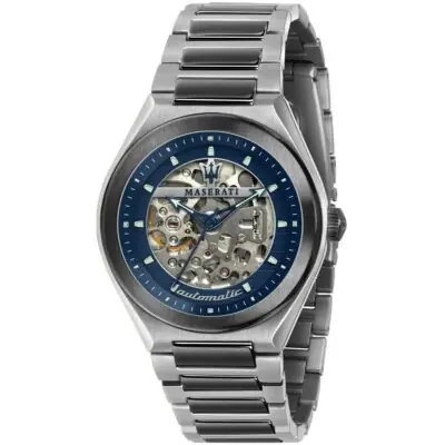 Maserati Watch Men Blue Dial Metal Stainless Steel Silver Strap Automatic Analog Three Hand Triconic R8823139001 - Tia