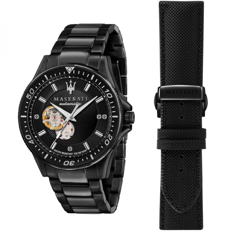 Maserati Watch Men Black Dial Metal Stainless Steel Strap Automatic Analog Water Resistant 100 Meters Three Hand Sfida R8823140005