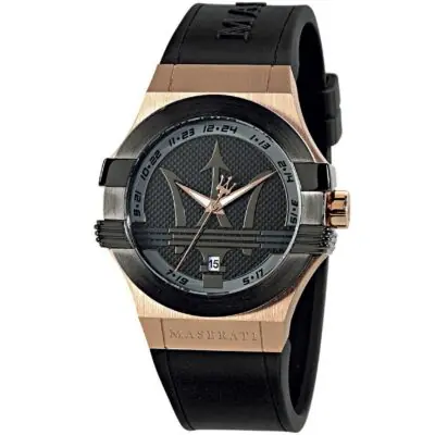 Maserati Watch Men Black Dial Rubber Strap Quartz Battery Analog Three Hand Potenza R8851108002 - Tia