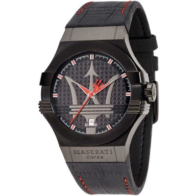Maserati Watch Men Black Dial Leather Strap Quartz Battery Analog Three Hand Corse Potenza R8851108010