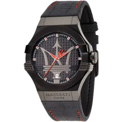 Maserati Watch Men Black Dial Leather Strap Quartz Battery Analog Three Hand Corse Potenza R8851108010