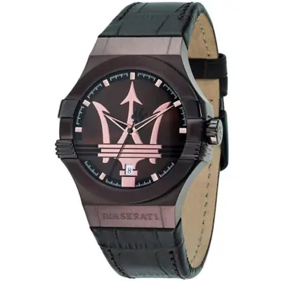 Maserati Watch Men Brown Dial Leather Strap Quartz Battery Analog Three Hand Potenza R8851108011 - Tia