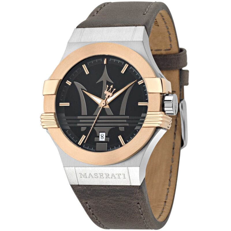 Maserati Watch Men Black Dial Leather Brown Strap Quartz Battery Analog Three Hand Potenza R8851108014