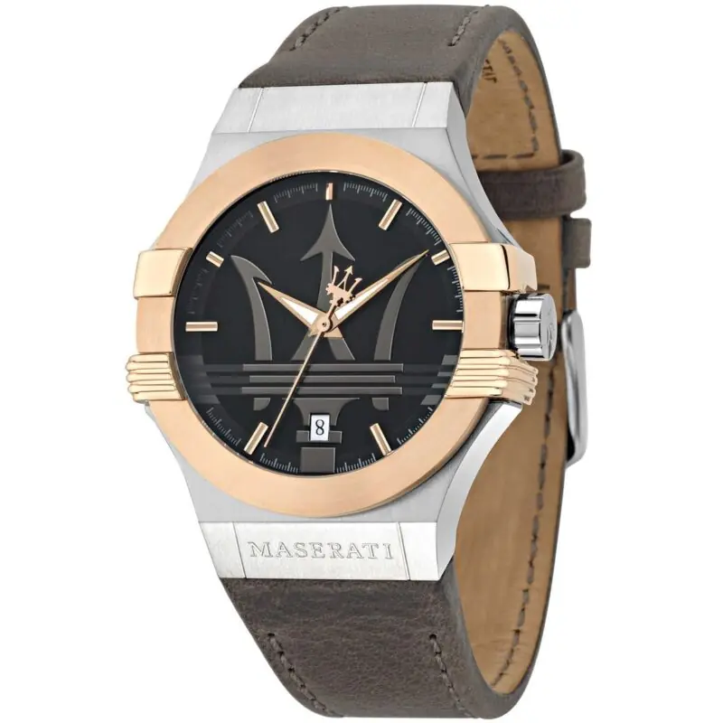 Maserati Watch Men Black Dial Leather Brown Strap Quartz Battery Analog Three Hand Potenza R8851108014