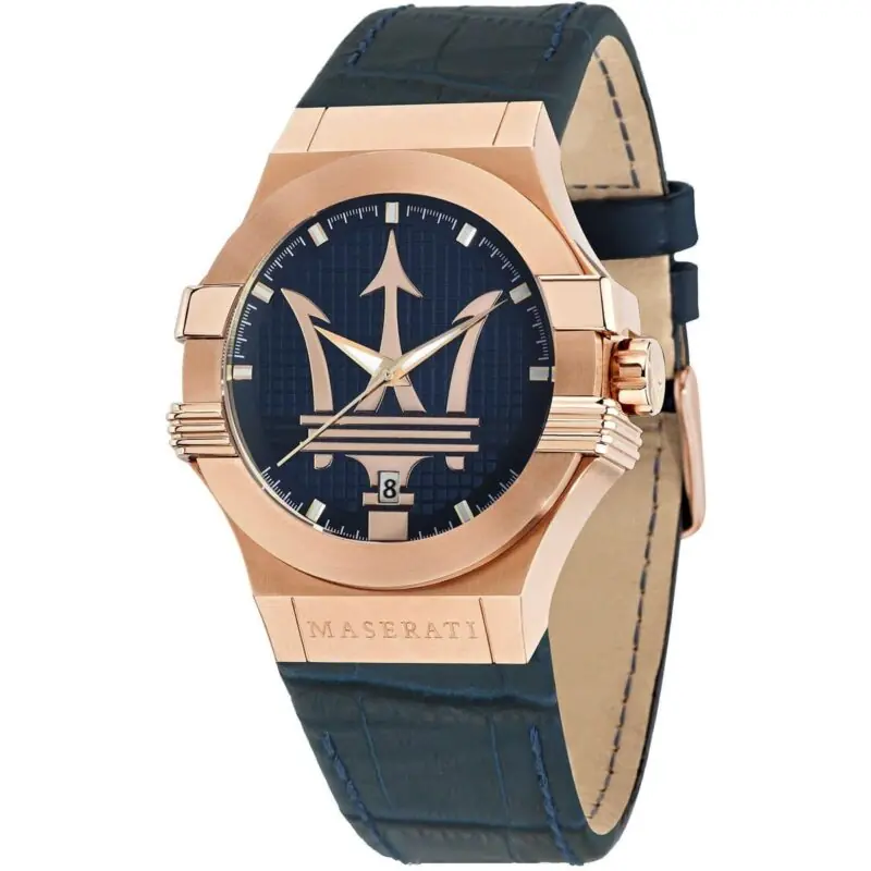 Maserati Watch Men Blue Dial Leather Strap Quartz Battery Analog Three Hand Potenza R8851108027