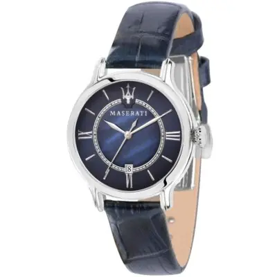 Maserati Watch Men Blue Dial Leather Strap Quartz Battery Analog Three Hand Epoca R8851118502 - Tia