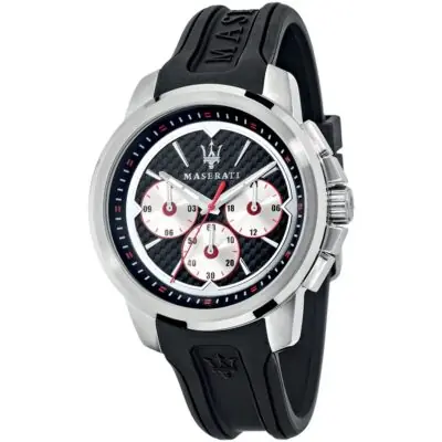 Maserati Watch Men Black Dial Rubber Strap Quartz Battery Analog Chronograph Sfida R8851123001 - Tia