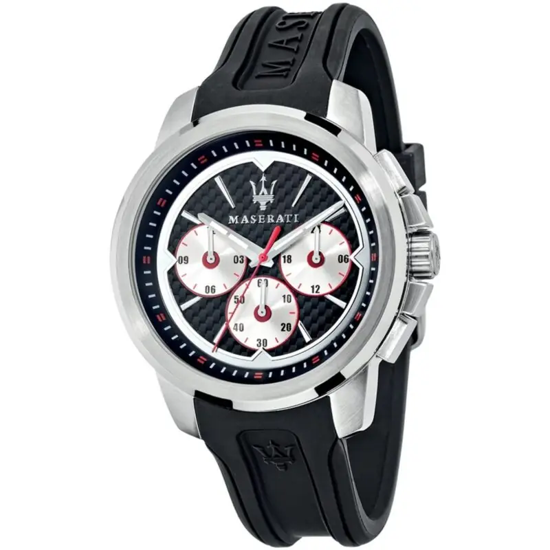 Maserati Watch Men Black Dial Rubber Strap Quartz Battery Analog Chronograph Sfida R8851123001