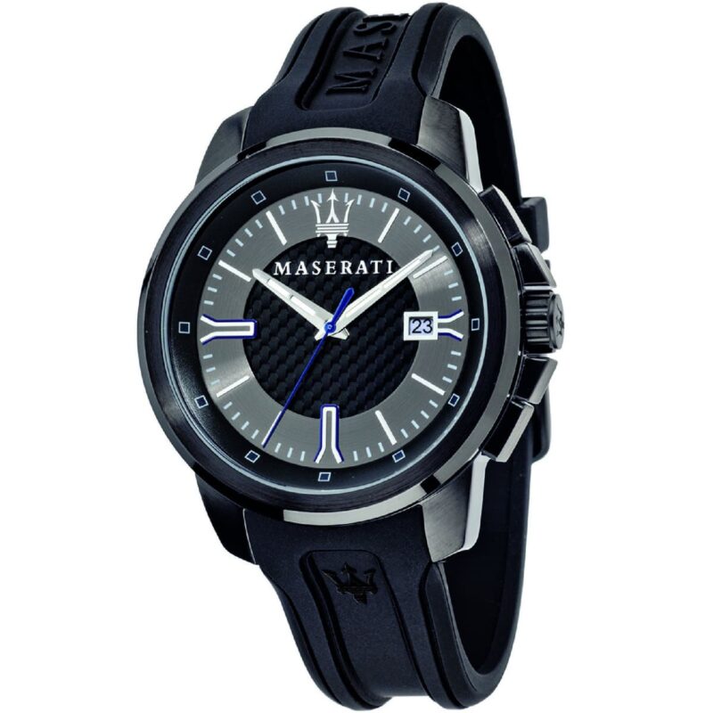 Maserati Watch Men Black Dial Rubber Strap Quartz Battery Analog Three Hand Sfida R8851123004