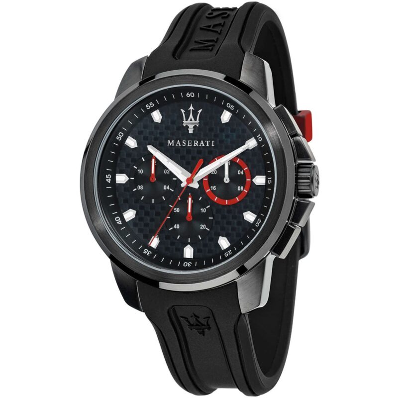 Maserati Watch Men Black Dial Rubber Strap Quartz Battery Analog Chronograph Sfida R8851123007