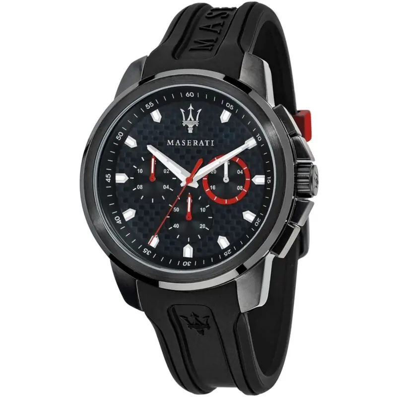 Maserati Watch Men Black Dial Rubber Strap Quartz Battery Analog Chronograph Sfida R8851123007